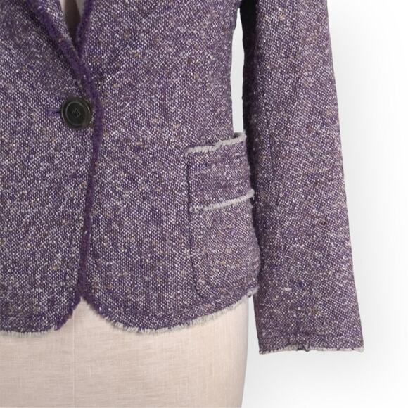 Vintage MARC JACOBS 100%Wool Purple Tweed Blazer Jacket Frayed Hem Classic RARE - Picture 4 of 13